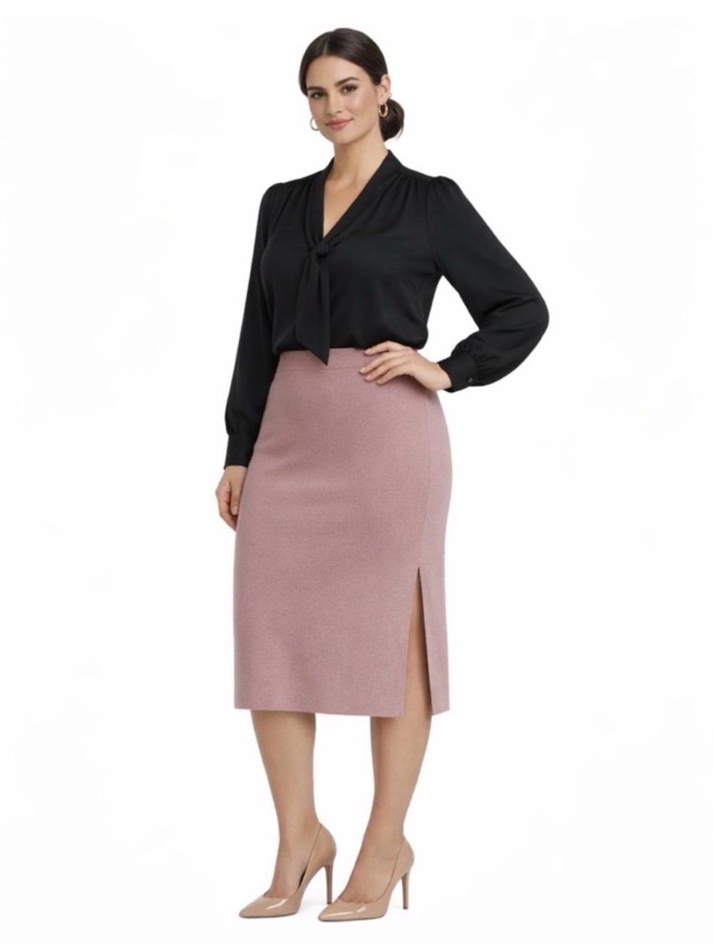 Express Dusty Pink Midi Pencil Skirt with Side Slit